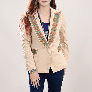 ADBZ038 Genuine leather Hand tooled hand carved Women Blazer dress jacket ladies Girl